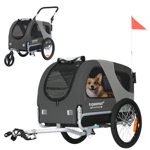 DOGGYHUT® Premium M Hundeanhänger 2-in-1 Hundebuggy & Jogger Fahrradanhänger für Hunde bis 23kg