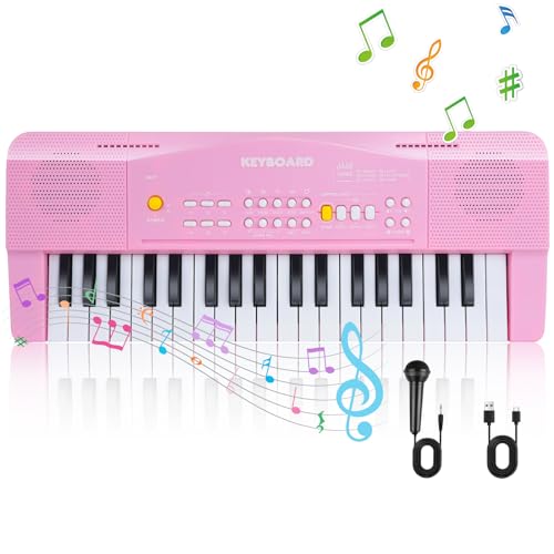 Keyboard Kinder mit Mikrofon, 37 Tasten Klavier Musik Musikinstrumente, Multifunktions Kinderklavier Musikspielzeug, Tragbare E Piano für ab 2 3 4 5 6 Jahren Jungen Mädchen Anfänger