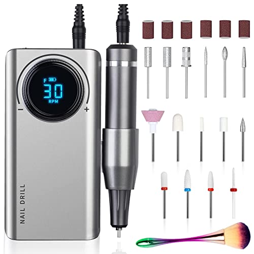 ERWEY Nagelfräser Akku 35000 U/Min Maniküre Pediküreset Elektrische Nagelfräser 16 in 1 mit Aufsätze Nagelfeilen für Gelnägel Acrylnägel Entferner, mit LED-Anzeige und 2600mAh USB-Aufladung