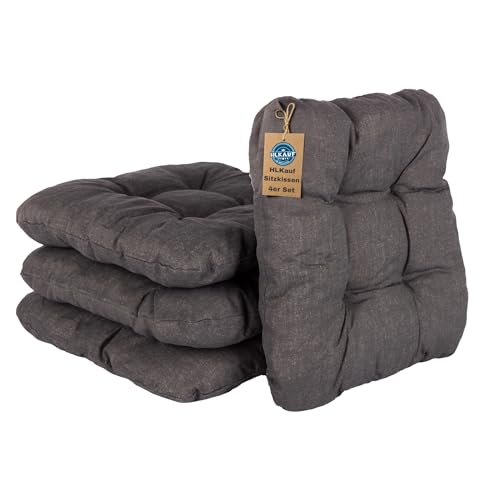 HLKauf 4 | 6 | 8er Set Sitzkissen 38x38x8 cm | weiche Kissen | Für Garten, Camping, Gastronomie oder Bistro | Oeko-Tex und Made in EU (Anthrazit & 1x HLKauf-Block, 4er-Set)