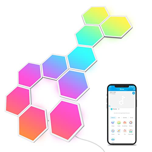 Govee Glide Hexa LED Panels, 10 RGBIC Smart Wandleuchte Innen funktioniert mit Alexa und Google Assistant, Kreative dekorative Wi-Fi Hexagon LED Light Panels Musik Sync für zimmer & Gaming Deko