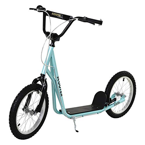 HOMCOM Kinderroller Scooter Tretroller Cityroller Kickscooter Roller Kinder Kickboard mit Luftreifen und Handbremse Scooter Kinder Wasserfest Faltbar ab 5 Jahre 16 Zoll Hellblau 139 x 58 x 90-96 cm
