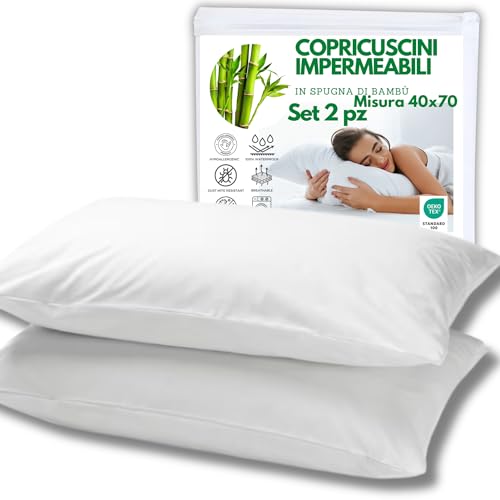 MAMMAVAITRA Wasserdichte Kissenbezüge aus Bambus – 2 Sets 40 x 70 cm – Rundumschutz und Atmungsaktivität