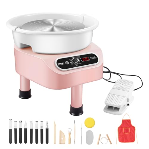 VEVOR Töpferscheibe, 28 cm Töpferformmaschine, 450 W elektrische Töpferscheibe mit Pedal & LCD-Touchscreen, Keramikscheibe mit Direktantrieb & 3 Stützbeinen für Heimwerker-Kunsthandwerk, Rosa