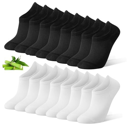 Utensilsto 8 Paar Bambus Sneaker Socken Füßlinge Bambus Damen & Herren Unsichtbare No Show Sportsocken, Größe 39-42, Schwarz & Weiß