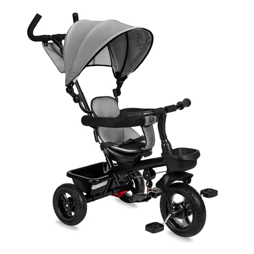 MoMi TELDE 5-in-1 Kinderdreirad, Tricycle mit 360°-Sitz mit 3-Punkt-Sicherheitsgurt, Fußstütze, Sonnendach, PU-Räder, Schiebegriff, Transportablage für Spielzeug
