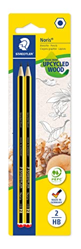 STAEDTLER Bleistift Noris 120, Made from Upcycled Wood, Härtegrad HB, Rutschfeste Soft-Oberfläche, hohe Buchfestigkeit, hohe Qualität Made in Germany, Blisterkarte mit 2 Stück, 120-2 BK2D