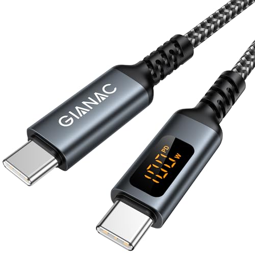 GIANAC 100W USB C auf USB C Kabel [2M] Schnellladekabel USB C USB PD3.1 Nylon USB Typ C Ladekabel mit LED Display für iPhone 16 Pro Max, iPhone 15, Samsung S24 S23 S22 S21,iPad Pro, MacBook Pro/Air