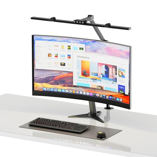XJ-HOME Schreibtischlampe LED Dimmbar, Architekten-Schreibtischlampe mit Klemme, 5 Farbtemperatur&4 Helligkeitsstufen,Augenschutz Monitor Lampe schwarz für Home Office/Büro/Arbeit