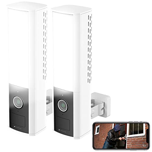 VisorTech Leuchte mit Kamera: 2er-Set LED-Außenwandleuchte & WLAN-2K-Kamera, PIR, Nachtsicht, Sirene (Cameras, Lampe Kamera, Tablet Halterung)