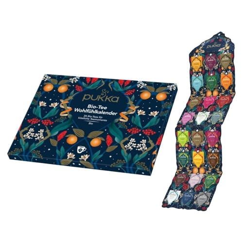 Pukka Tee Geschenkset, Tee Adventskalender Bio, 'Wohlfühlkalender 2024', Umweltfreundlich, Keine Schokolade, Milchfrei, Tee Set, Geschenkidee, 23 Varianten, 24 Teebeutel
