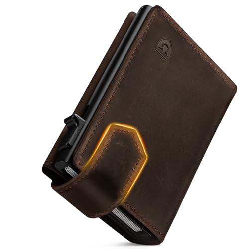 LORZOR Kartenetui mit Magnetischer Verschluss, Slim Wallet mit Münzfach, Geldbörse Herren RFID Schutz, Portmonee Herren Portemonnaie für 10 Karten, Smart Wallet, Geldbeutel (Vintage braun)