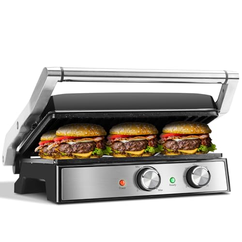 Aigostar Kontaktgrill XXL, Keramikbeschichteter, 30 Minuten Timer. Panini Grill und Sandwichmaker für Sandwiche, Steak, Toaster. 2000 Watt, Einstellbarer Thermostat, 180º Öffnung, Roast