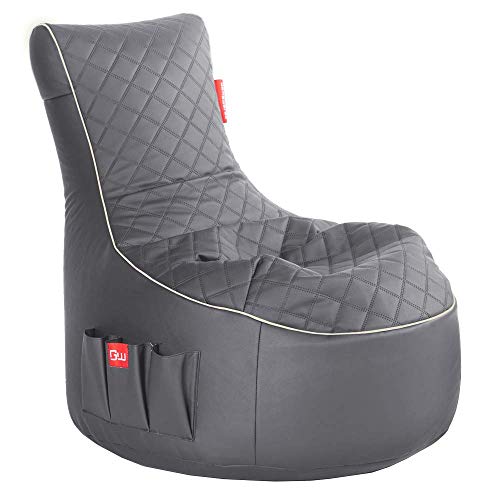 Gamewarez Granite Hurricane Sitzsack – Gaming-Sitzsack Indoor und Outdoor geeignet mit Rückenlehne, ideal für PS5, Nintendo & Xbox Spieler, mit Seitentasche, Kunstleder, Made in Germany, grau-weiß