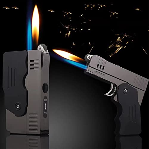 Deluisho Taschenlampe Feuerzeug Butanfeuerzeug Doppelflamme aufblasbares Zigarettenanzünder (Butan Nicht im Lieferumfang enthalten)