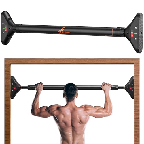 Klimmzugstange Türrahmen, Sportneer Pull Up Bar Tragkraft bis 200 Kg, Reckstange Ohne Schrauben 75-94 cm Ausziehbar, Türreck mit 16,5x4,5 cm PVC-Matten & Neues 360° Drehbares Zahnradschloss