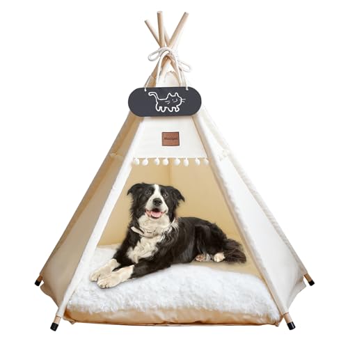Mooipet Tipi Zelt für Haustiere mit doppelseitigem Kissen Haustierzelt für Hunde/Katzen Haustierhütte Abnehmbar und Waschbar Hundehaus für Meerschweinchen Kaninchen Hamster Kätzchen 40x40x50cm