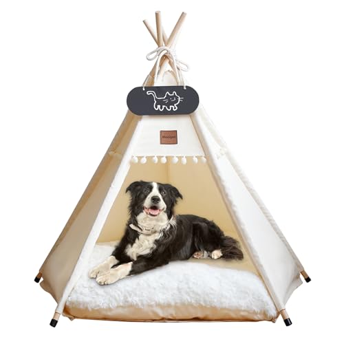 Mooipet Tipi Zelt für Haustiere mit doppelseitigem Kissen Haustierzelt für Hunde/Katzen Haustierhütte Abnehmbar und Waschbar Hundehaus für Meerschweinchen Kaninchen Hamster Kätzchen 50x50x60cm