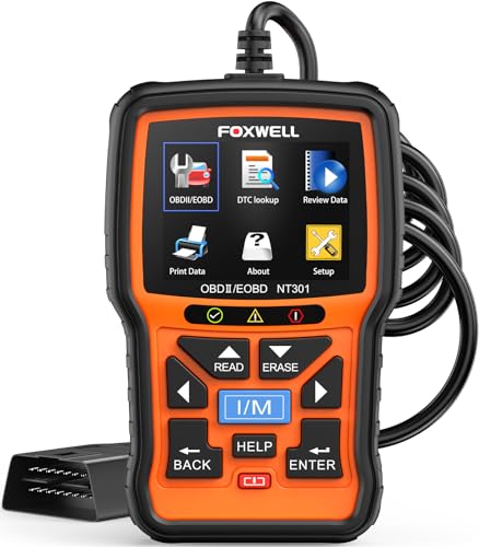 FOXWELL NT301 Auslesegerät Auto mit 10 OBD-Modi, OBD2 Diagnosegerät Auto für Alle Fahrzeuge – Ausgestattet mit I/M-Taste, 2,8' Großes Display, OBD2 Diagnostic Tool für OBDII/EOBD-Protokolle (Deutsch)