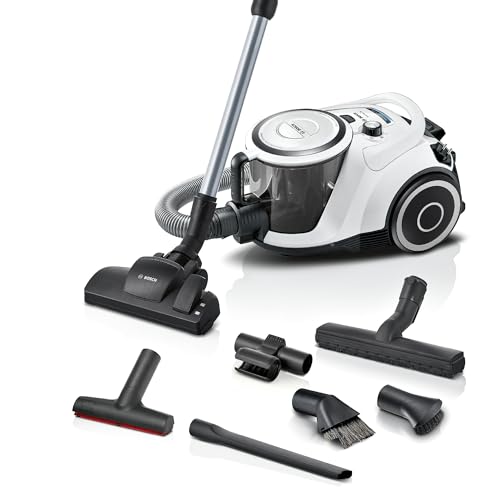Bosch Staubsauger beutellos Serie 6 BGC41XALL, Bodenstaubsauger, ideal für Allergiker, Hygiene-Filter, 10 Jahre Motorgarantie, XXL-Polsterdüse, ideal für Tierhaare, hohe Saugleistung, 700 W, weiß