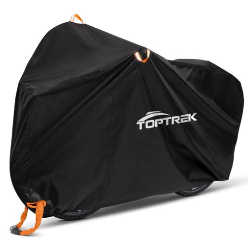 toptrek Fahrradabdeckung Wasserdicht 210D Oxford-Gewebe Fahrradgarage Outdoor 200 x 110 x 70 cm Hochwertige Fahrrad Abdeckplane mit Schlossösen Sonnenschutz Reißfestigkeit mit Beutel