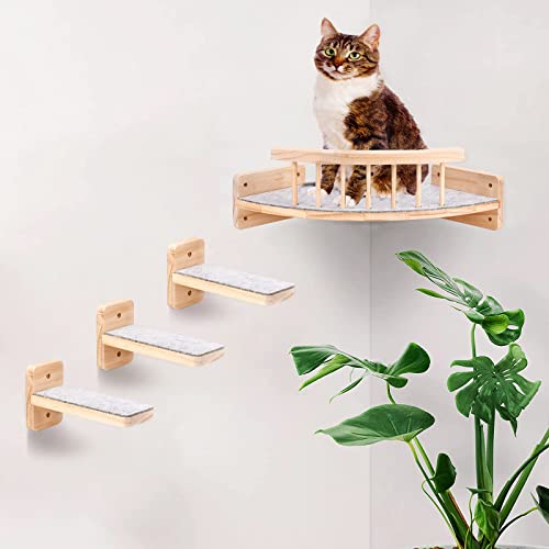 Kletterwand Katzen,Katzen Wand Klettern mit 3-Stufen,Katzentreppe Wand, Katze Regale und Perchen für Wand, Katze Wandmöbel Katze Kletterregal, Katze Wandregal für Innen mit Plüsch bedeckt…