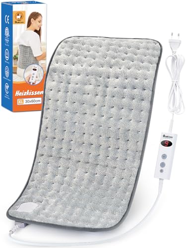 Mia&Coco Heizkissen mit Abschaltautomatik 1,5 Stunden für Rücken Nacken Schulter Elektrisch Wärmekissen 10 Stufen Temperaturstufen Schnell Heiztechnik, 30x60cm Komfort Grau