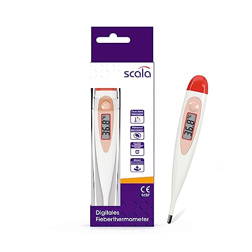 scala Digitales Fieberthermometer SC 17 rot wasserdicht mit Fieberalarm, 1er Pack