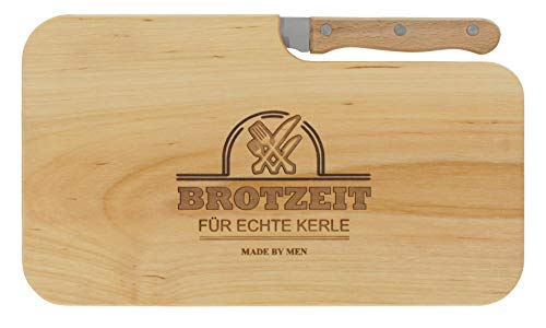 LASERHELD | Brotzeitbrett Holz mit Gravur “Brotzeit für echte Kerle” & Messer | 26 x 15 cm | Frühstücksbrettchen Holz Schneidebrett Jausenbrett | Geschenk für Männer als Vatertagsgeschenk