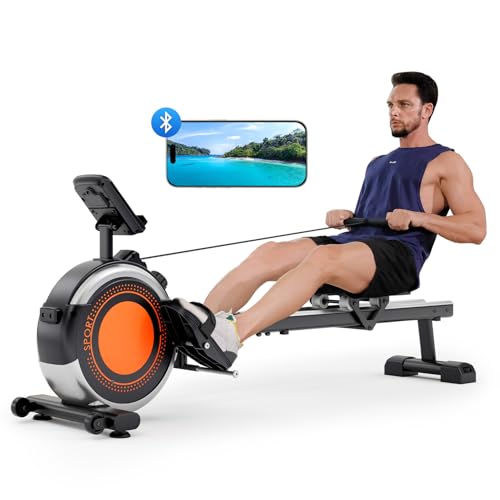 Dripex Rudergeräte für zuhause, Rudergerät Maximale Tragfähigkeit 160 KG, Magnetic Rower mit 16 Stufen von Workout-Widerstand, Dual Slide Rail, Bluetooth App unterstützt, LCD-Monitor