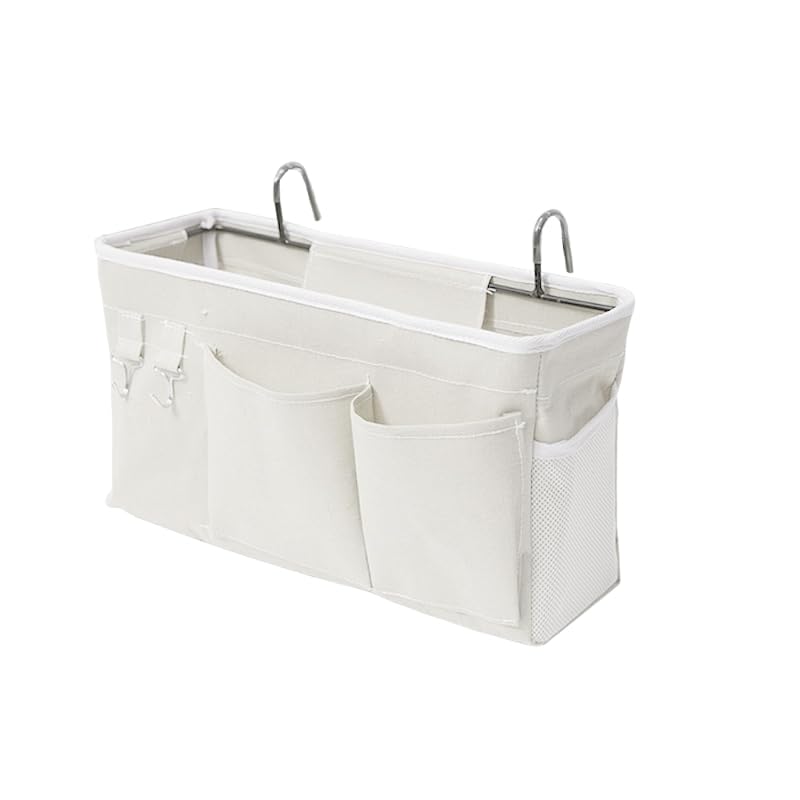 EBETA E Bett Organizer Bett Tasche mit Darhthaken Hängetasche Hochbett Aufbewahrungstasche für Buch, Magazin, Handy, Kopfhörer Bett Aufbewahrung(Weiß)