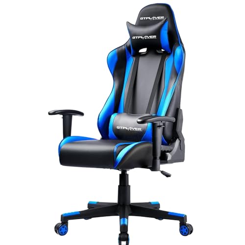 GTPLAYER Gaming Stuhl Bürostuhl Zocker Gamer Ergonomischer Stuhl Einstellbare Armlehne Einteiliger Stahlrahmen Einstellbarer Neigungswinkel blau