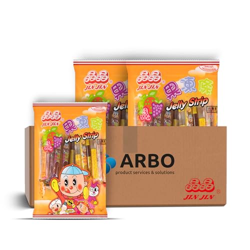 Jelly Straws Stripes 2er Pack (2x200g) Jin Jin Fruchtgummi für Kinder, Jelly-Sticks, Gelee Süßigkeiten, Kindersüßigkeiten, Fruchtige Sticks, Fruchtstangen + ArBo-Living Gift