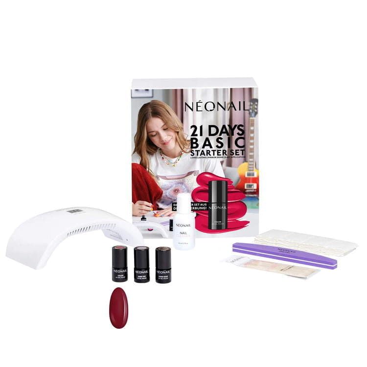 NEONAIL Starter Set 21 Days Basic - LED UV Lampe - UV Nagellack - Shellac - Maniküre Set - Top - Shellac Set Starterset mit Lampe - Sets - Nagellack Set - Farben - Base - Manicure - Nagelset