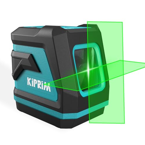 Kiprim Grüner Kreuzlinienlaser LV8 mit Verbesserter Sichtbarkeit, Einstellbarer Helligkeit,Manuellem/Selbstnivellierendem/Impulsmodus, Batterien und Tragetasche im Lieferumfang Enthalten