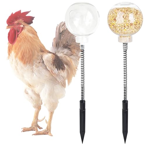 2 Stück Futterautomat Hühner, Futterspender Hühner Spielzeug, Mit Frühling Chicken Slow Feeder Hühnerspielzeug, Interaktives Schaukel-Pickspielzeug