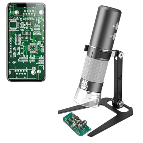 Jiusion WiFi USB Digitales Mikroskop, 50 bis 1000X Kabellose Vergrößerung Endoskop 4K 3840 x 2160P Kamera 8 LEDs mit Metallständer für iPhone iPad Android Mac Windows Linux Chrome