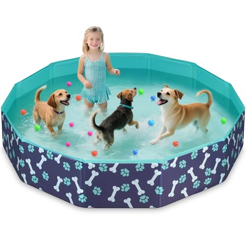 HaoVrisn Hundepool Große Hunde, Planschbecken für Kinder Hundepool Faltbar, rutschfeste und Verdickt PVC, Plantschbecken mit Flicken und Ablassventil (160x30CM)