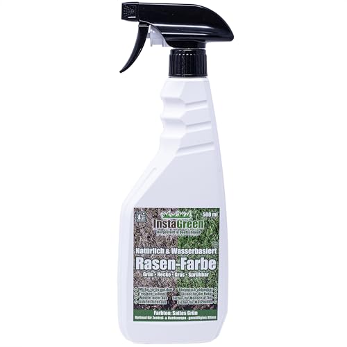 InstaGreen Premium Hecken- & Rasenfarbe 500ml Sprühflasche - gebrauchsfertige Grasfarbe für Rasen und Hecken - Rasenlack gegen gelben Rasen - natürlich wasserbasiert sprühbar biologisch abbaubar