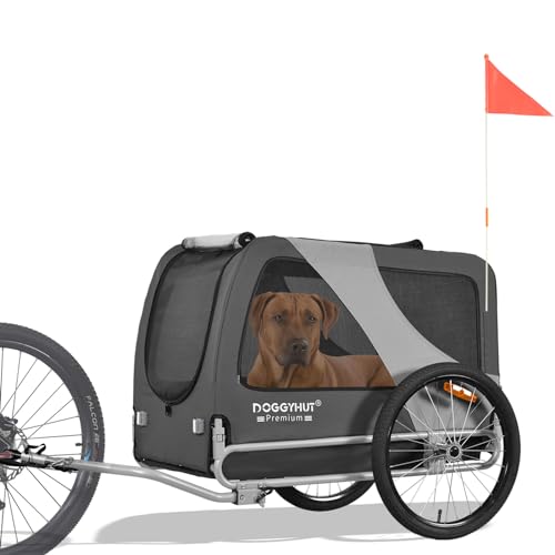 DOGGYHUT® Premium XL Hundefahrradanhänger bis 45 kg Fahrradanhänger für Hunde Hundeanhänger für Fahrrad große Hunde 80103 (GRAU)