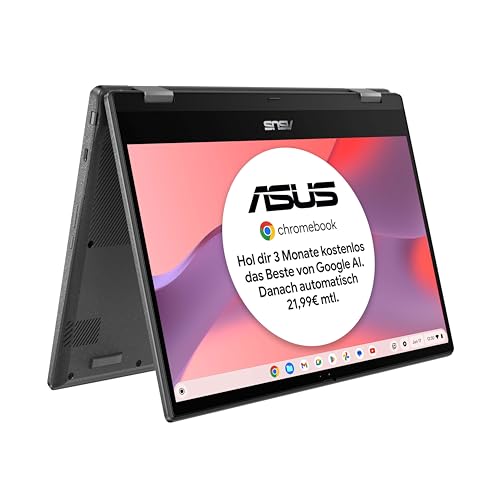 ASUS Chromebook Flip CM1 Laptop | 14' Ful-HD 16:9 IPS Touch Display | MediaTek Kompanio 510 | 8 GB RAM | 128 GB eMMC | ARM G52 MC2 | ChromeOS | QWERTZ Tastatur | Gravity Grey