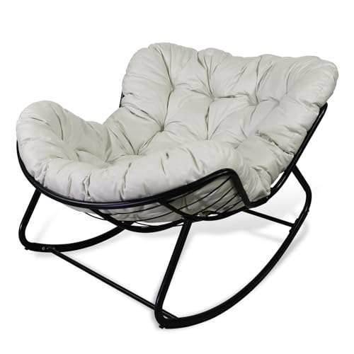 CCLIFE Schaukelstuhl Schaukelsessel Extra groß Wohnzimmer Relaxstuhl Belastbarkeit Bis 150kg Beige,CushHom
