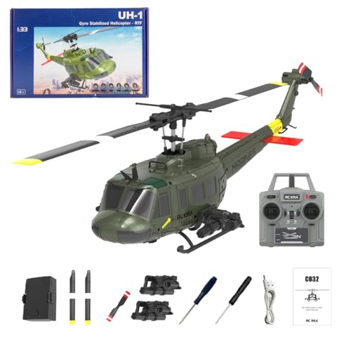 Kopeetechy UH-1 RC Hubschrauber für Erwachsene, 1/48 C032 RC Helikopter, 2.4G 6CH Flybarless Stunt RC Militär Helikopter, Optische Flusspositionierung Rückwärtsflug-RTF