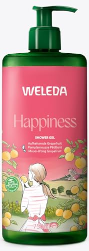 WELEDA Bio Happiness XXL Duschgel vegan - Naturkosmetik Aroma Shower Dusche für Frauen & Männer mit Grapefruit, Mandarine & Limette Duft - Natürliche Hautpflege Duschseife mit Pumpspender (1x 750ml)