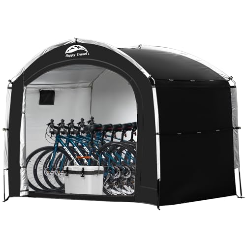 Happy Travel Fahrrad-Schuppen-Zelt, tragbare Fahrradschuppen mit 210D-Oxford-Gewebe, PU4000, wasserdicht, für 2/3/4/5 Fahrräder, Fahrradabdeckungen für Motorrad, Gartengeräte, Spielzeug, Rasenmäher