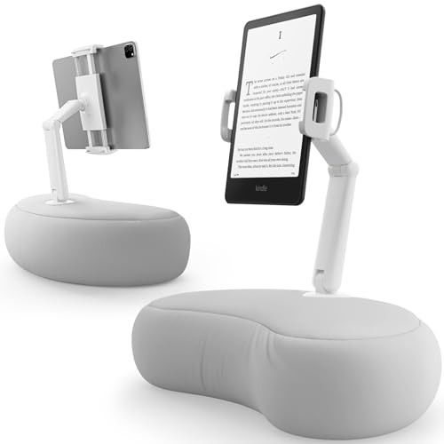 SAIJI Tablet Kissen Halter, 360° Verstellbarer Kindle Halter ipad Halterung Bett mit flexiblem doppelachsigem Arm, Tablet Halterung für iPad, iPhone, Kindle und alle Geräte von 4,7'-15,6'（Grau）