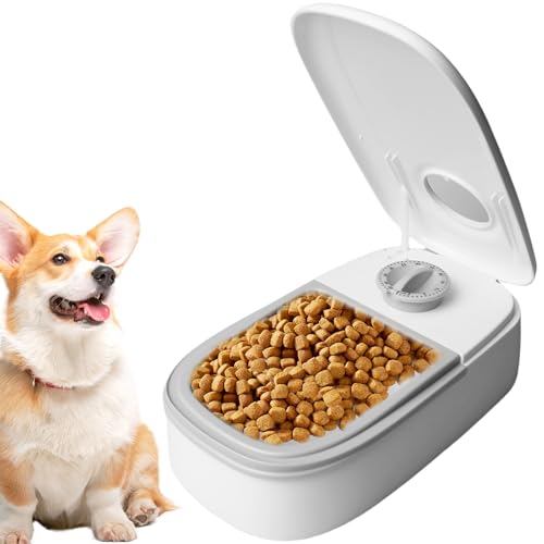 Automatischer Futterspender, Timer Futterautomat mit rutschfeste Matte Katze & Hund Futterautomat Katze für Nass-/Trockenfutter, für Katzen und kleine Hunde(Keine Batterie)