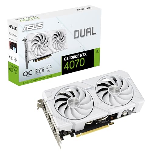 ASUS Dual GeForce RTX 4070 EVO White OC Edition 12GB GDDR6X Gaming Grafikkarte (Nvidia RTX4070 DLSS 3, 475 AI Tops, PCIe 4.0, 1x HDMI 2.1a, 3X DisplayPort 1.4a, weiß, DUAL-RTX4070-O12G-EVO-WHITE)