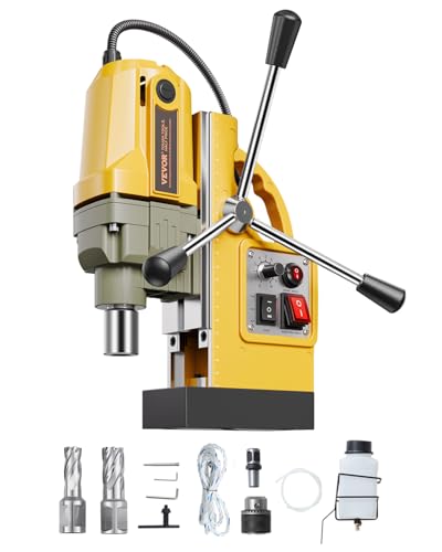 VEVOR Magnetbohrmaschine, 1200-W-Motor, magnetisch, elektrisch, 12500 N, Bohrdurchmesser von 40 mm, mit 2 Bohrspitzen, variable Geschwindigkeit, für Metalloberflächen, Gelb