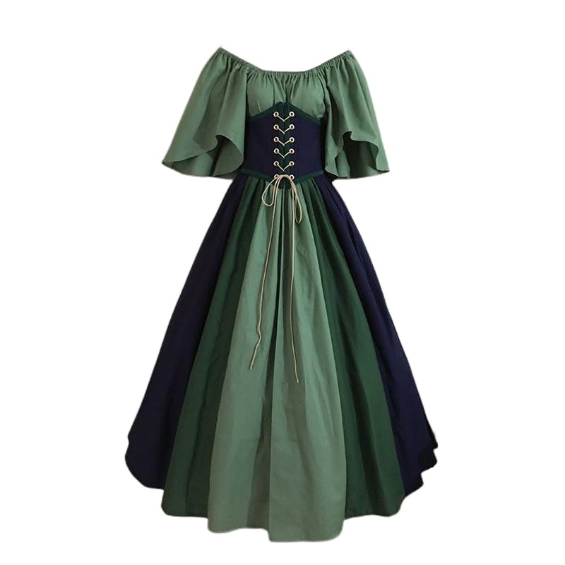 VDDTAGAM Goth Dress Vampir Kostüm Faschingskostüme Damen Abendkleid Damen Black Dress Halloween Hexenkleid Damen Halloween Damen Kostüm Mittelalter Kleidung Damen Abendkleid Damen Schw(Green,M)